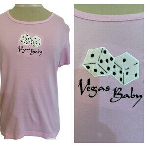 Vintage Womens Vegas Baby Pink T-Shirt M L Caesar's Embroidered Top Short Sleeve